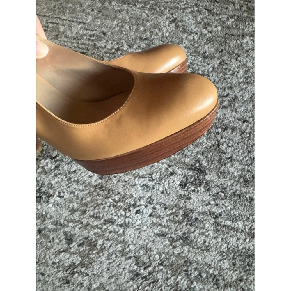 Stuart Weitzman Womens Slingback Pumps Wood Platform Nude Beige‎ Sz 11.5 Leather
